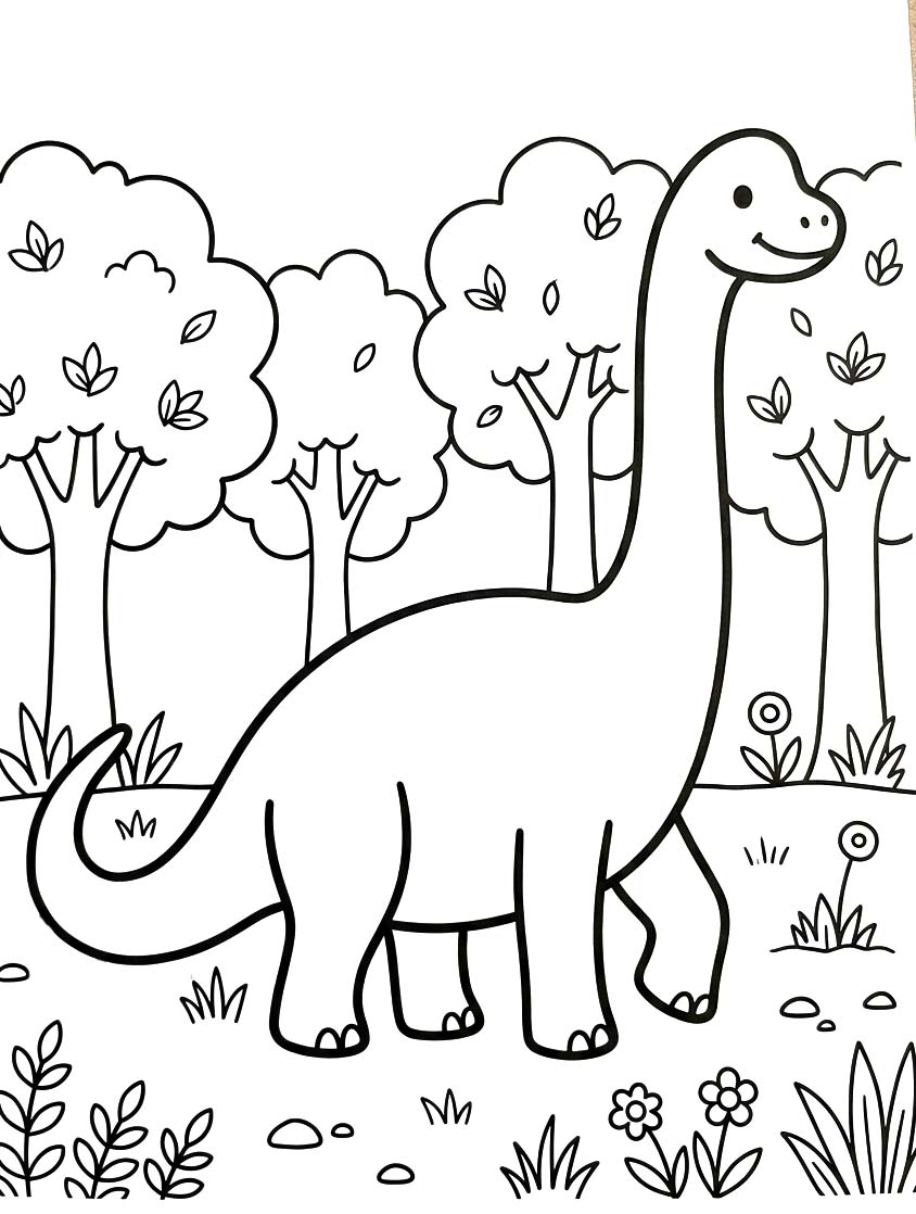 Fise de colorat cu Desenează Brachiosaurus simplu