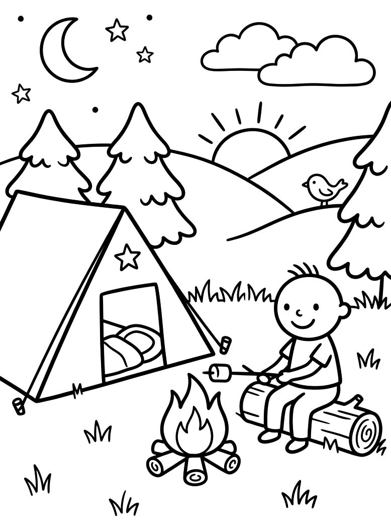 Fise de colorat cu Desenează Camping gratuit pentru copii