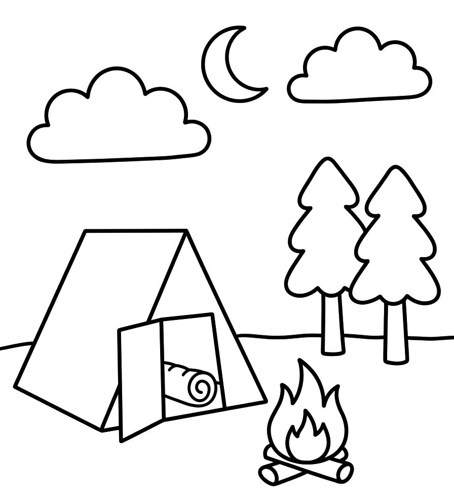Fise de colorat cu Desenează Camping imprimabil gratuit bazic