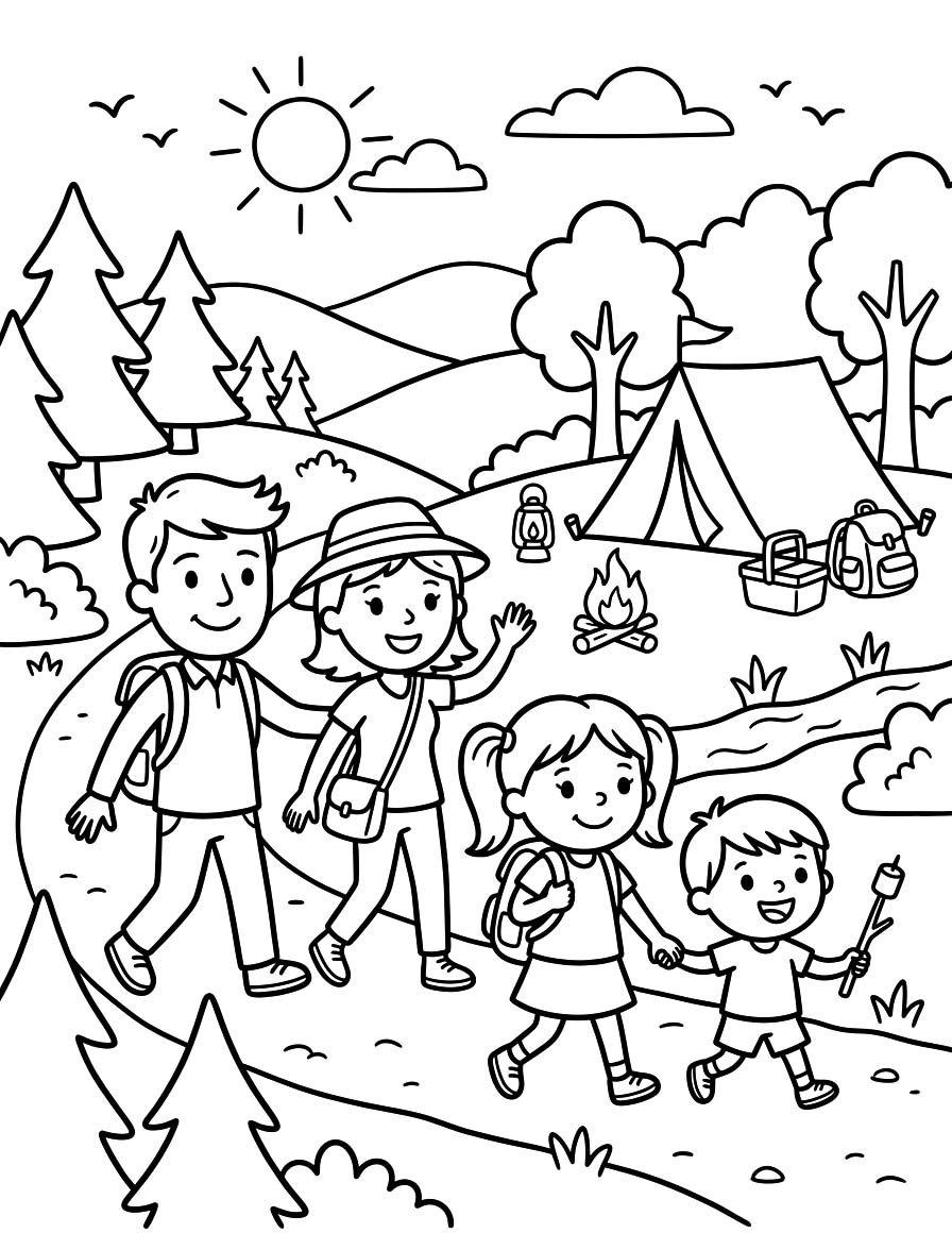 Fise de colorat cu Desenează Camping imprimabil gratuit uşor