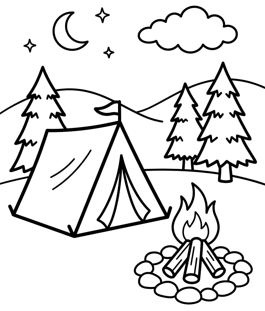 Fise de colorat cu Desenează Camping imprimabil uşor