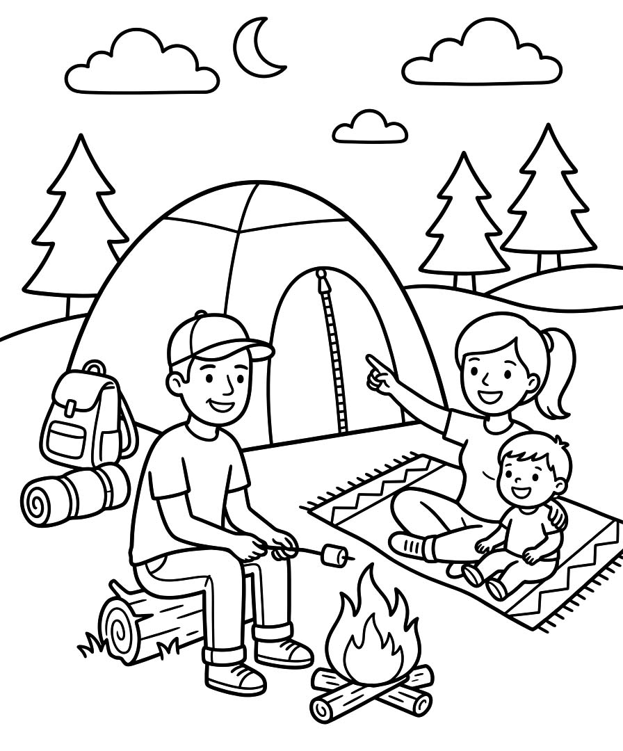 Fise de colorat cu Desenează Camping imprimabil