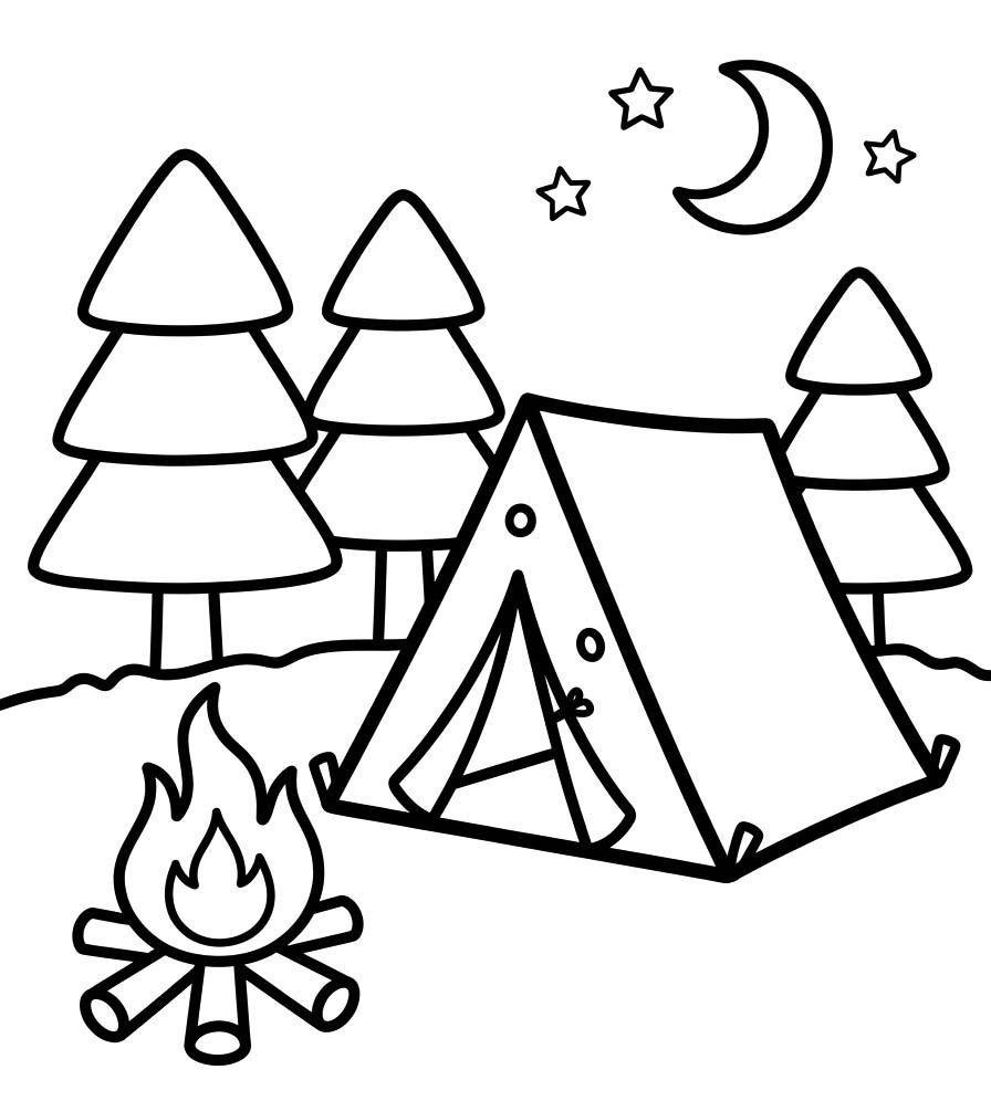 Fise de colorat cu Desenează Camping