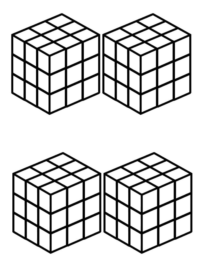 Fise de colorat cu Desenează Cubul Rubik bazic la copii