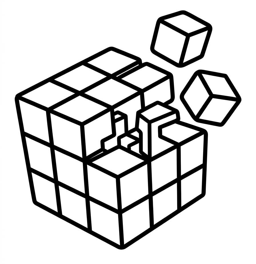 Fise de colorat cu Desenează Cubul Rubik gratuit bazic