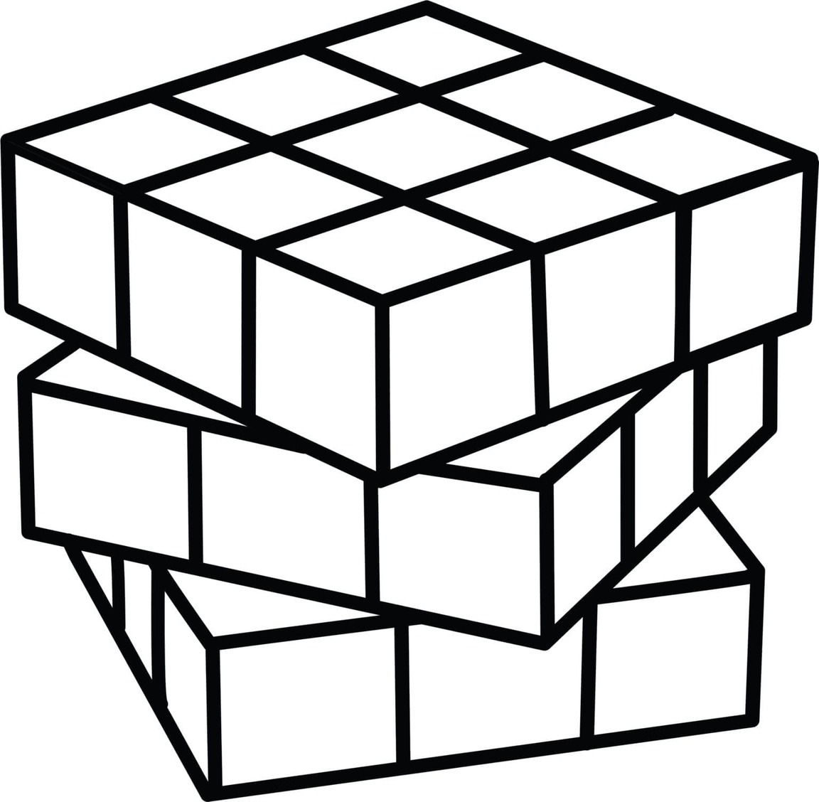 Fise de colorat cu Desenează Cubul Rubik imprimabil gratuit bazic