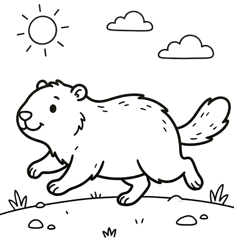 Fise de colorat cu Desenează Marmota gratuit simplu