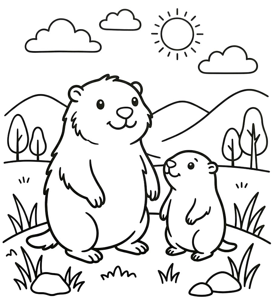 Fise de colorat cu Desenează Marmota pentru copii
