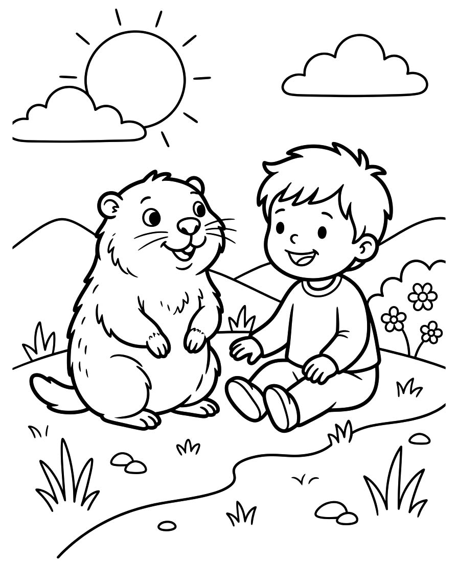 Fise de colorat cu Desenează Marmota uşor