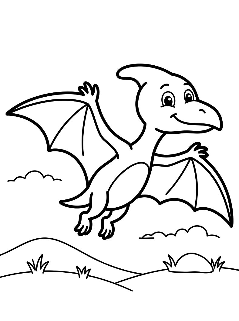 Fise de colorat cu Desenează Pterodactil bazic la copii