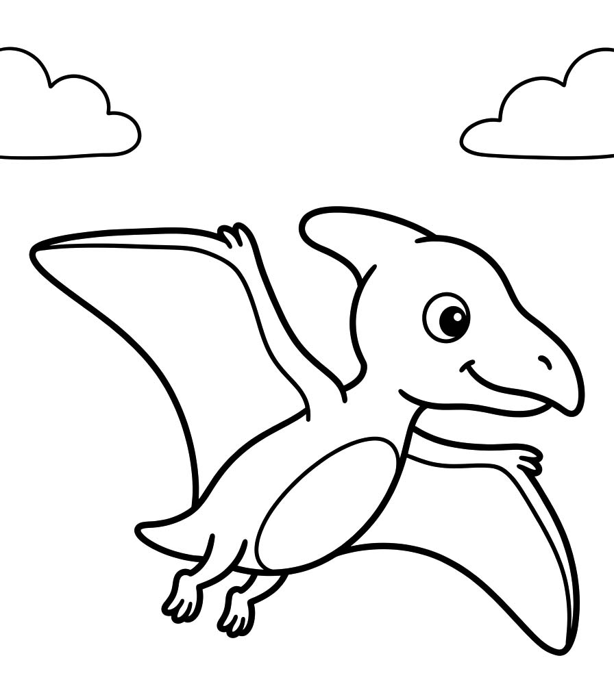Fise de colorat cu Desenează Pterodactil gratuit bazic