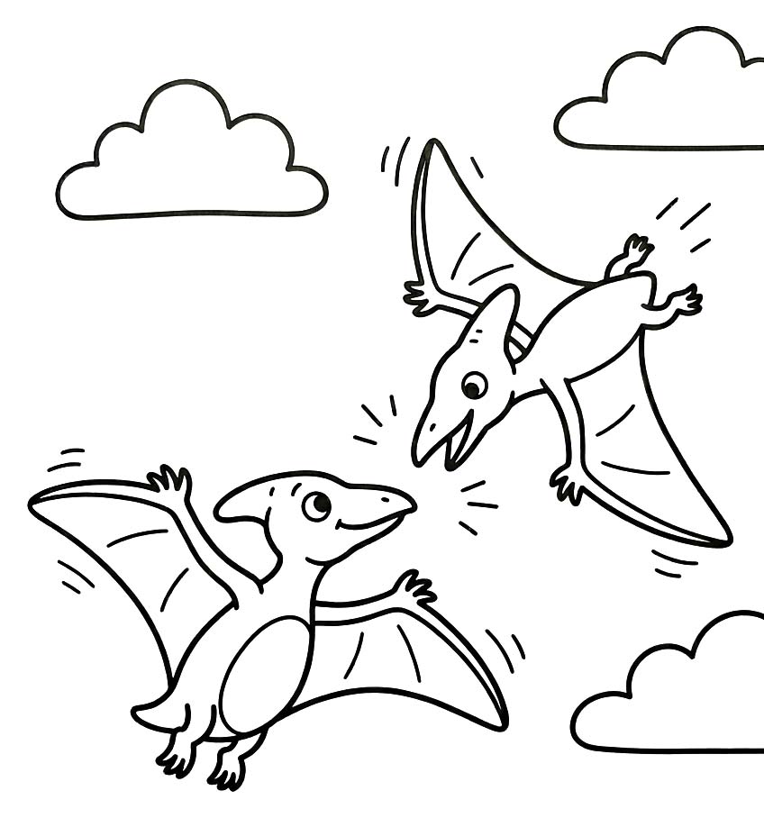 Fise de colorat cu Desenează Pterodactil gratuit simplu