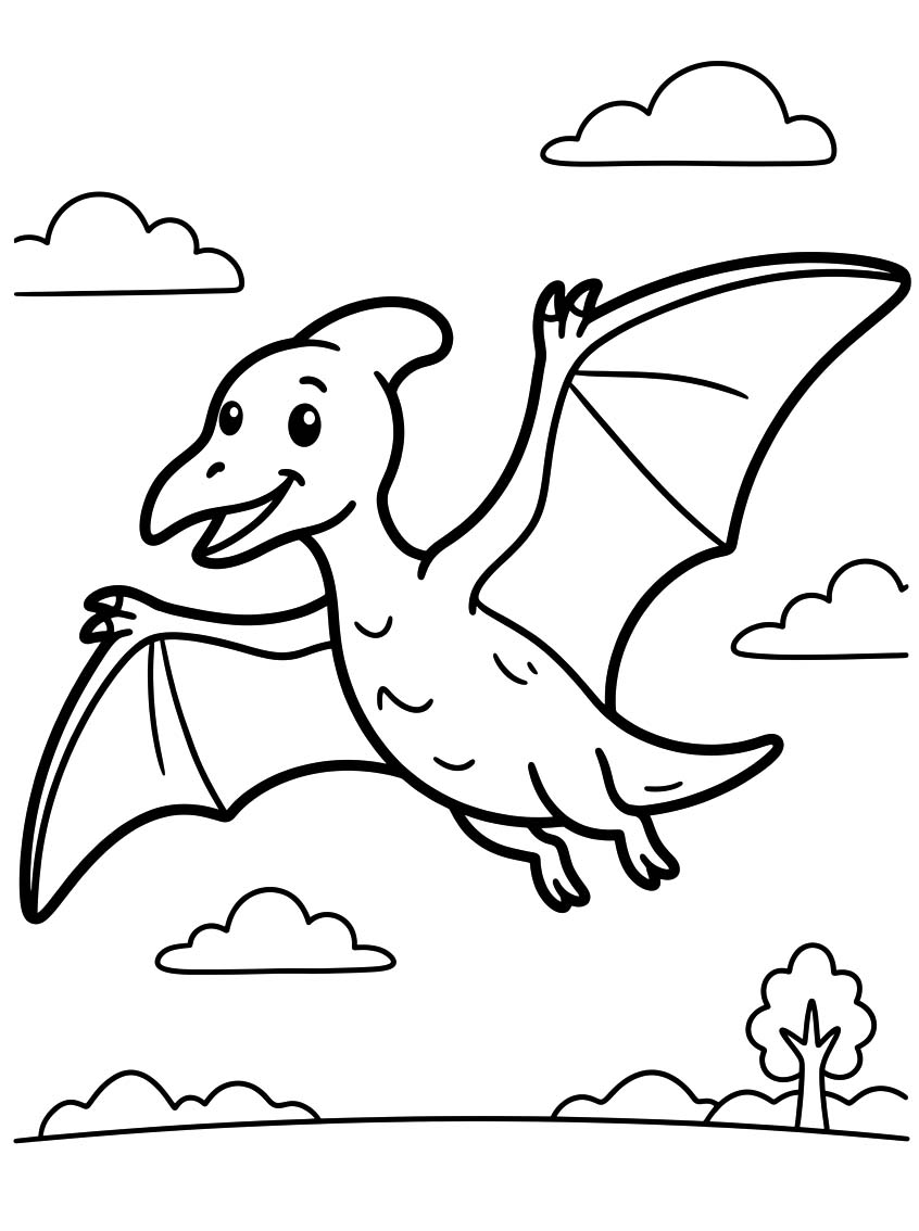 Fise de colorat cu Desenează Pterodactil imprimabil gratuit bazic