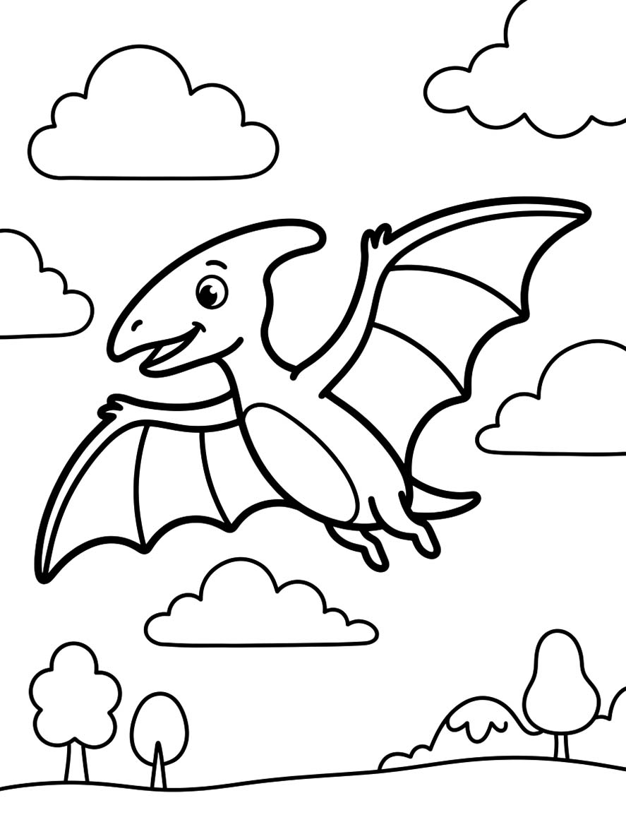 Fise de colorat cu Desenează Pterodactil imprimabil uşor