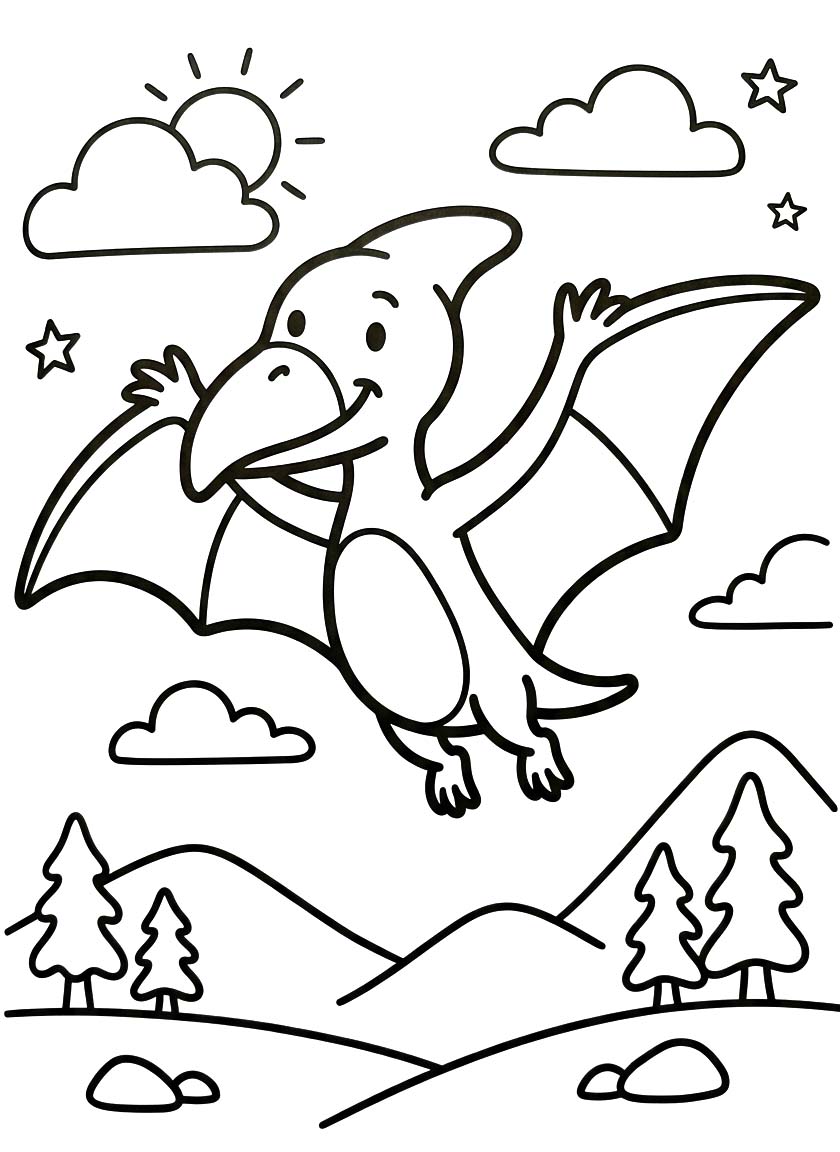 Fise de colorat cu Desenează Pterodactil pentru copii