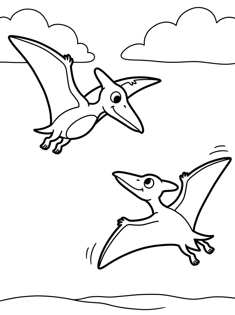 Fise de colorat cu Desenează Pterodactil simplu la copii