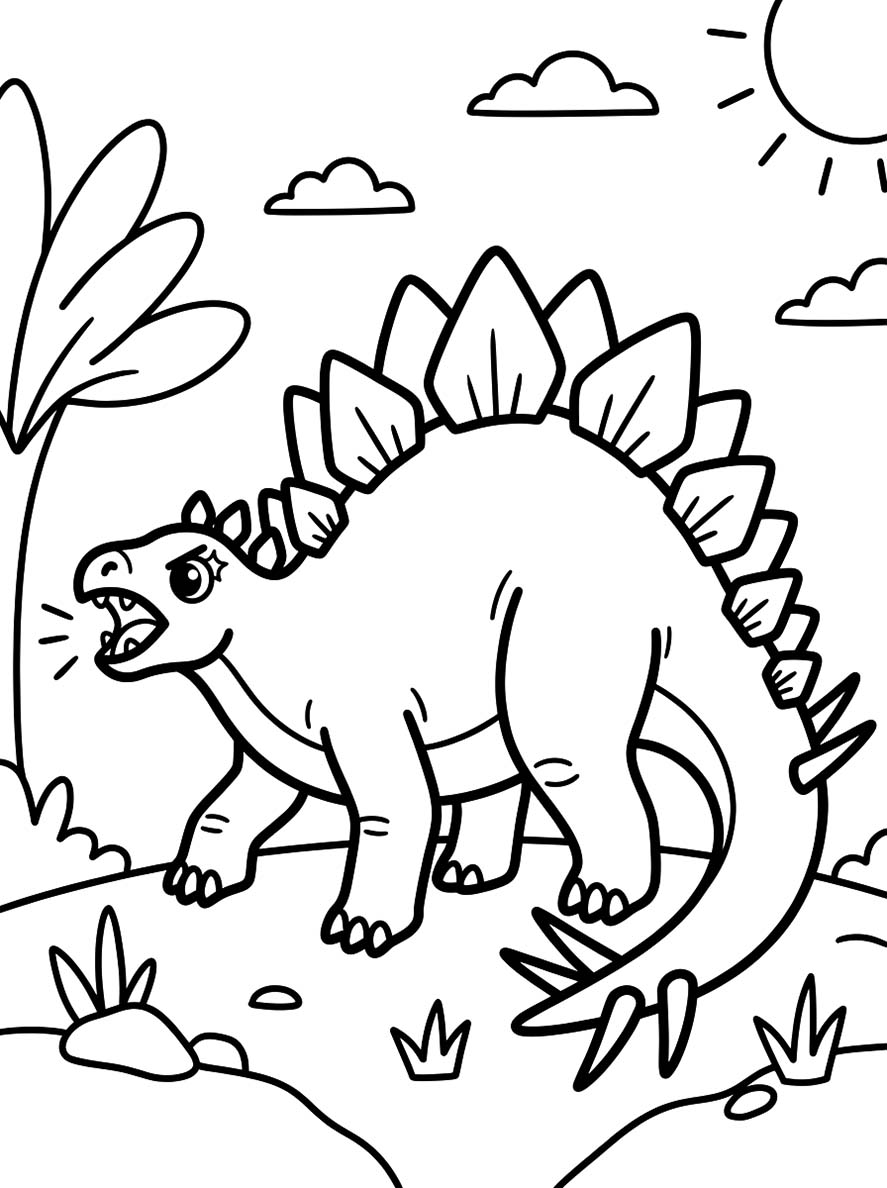 Fise de colorat cu Desenează Stegosaurus bazic la copii