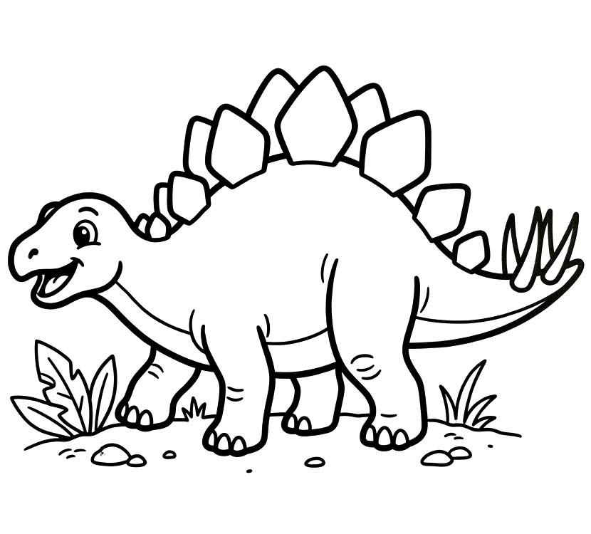Fise de colorat cu Desenează Stegosaurus simplu la copii