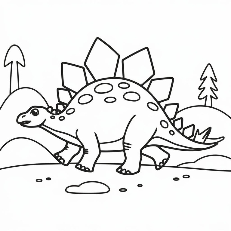 Fise de colorat cu Desenează Stegosaurus uşor