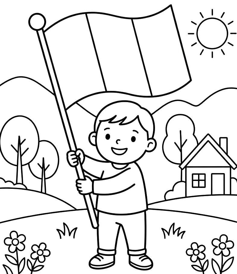 Fise de colorat cu Desenează Ziua Drapelului gratuit uşor