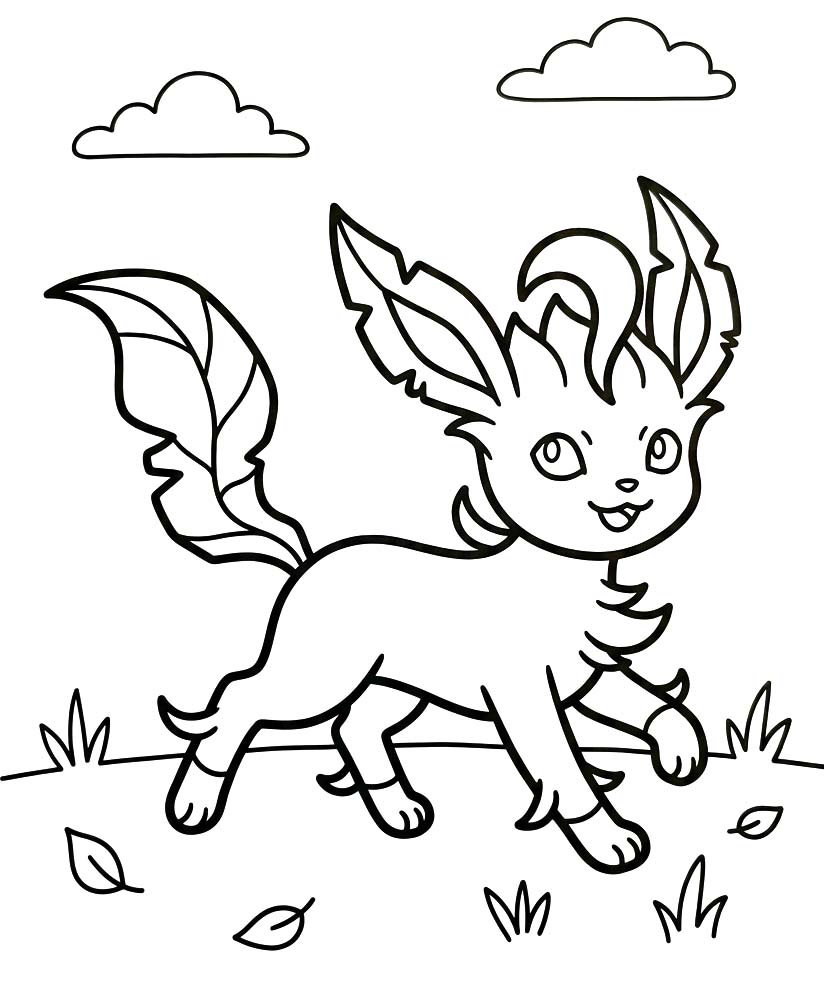 Fise de colorat cu Leafeon gratuit simplu