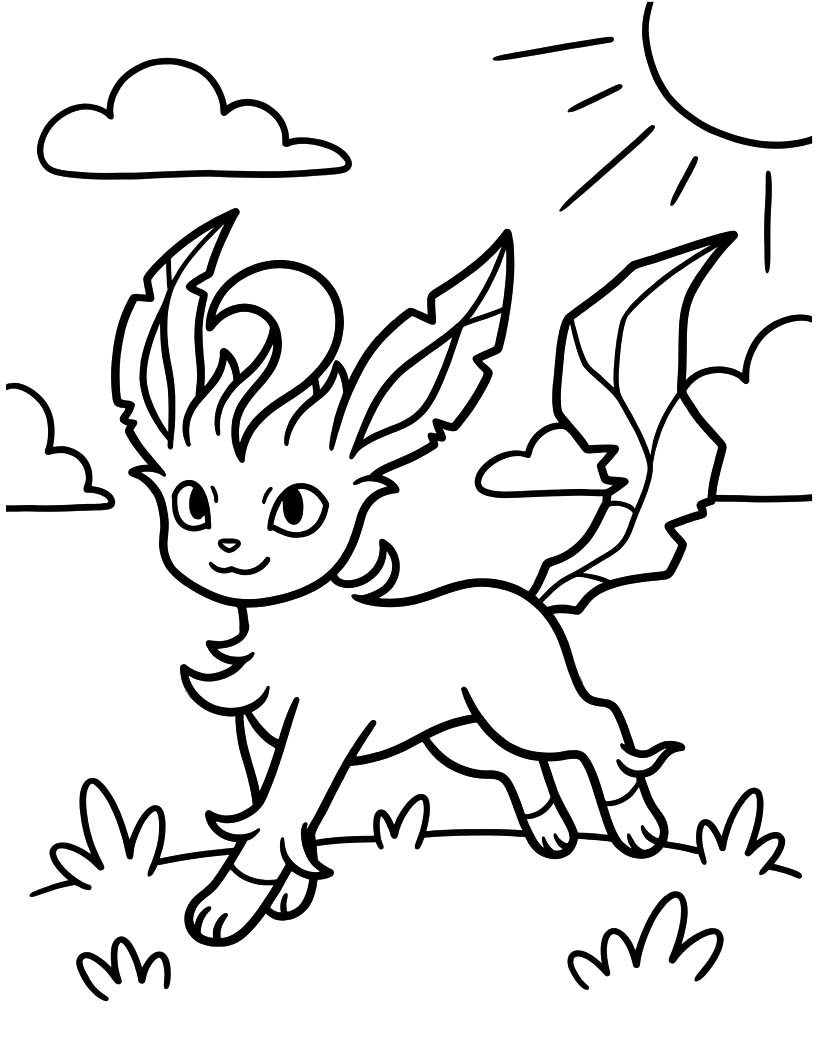 Fise de colorat cu Leafeon imprimabil gratuit simplu