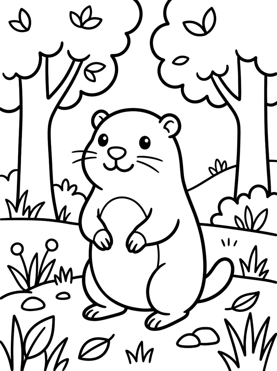 Fise de colorat cu Marmota imprimabil simplu