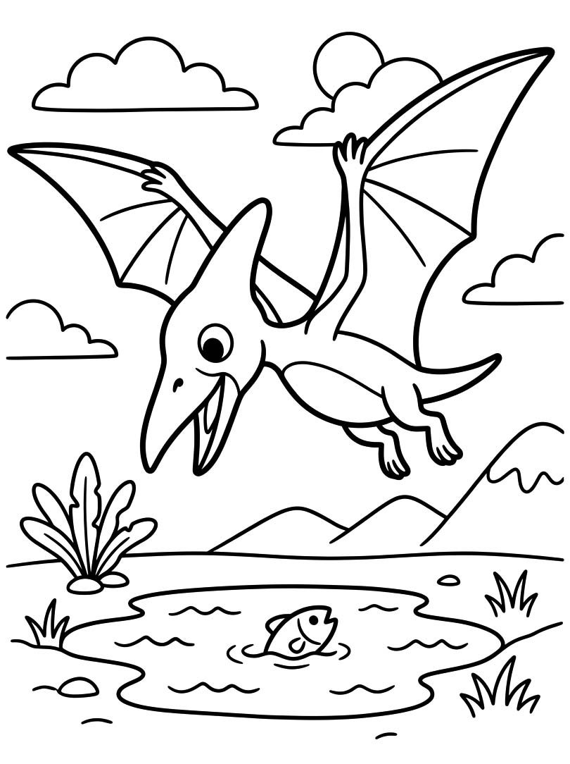 Fise de colorat cu Pterodactil gratuit