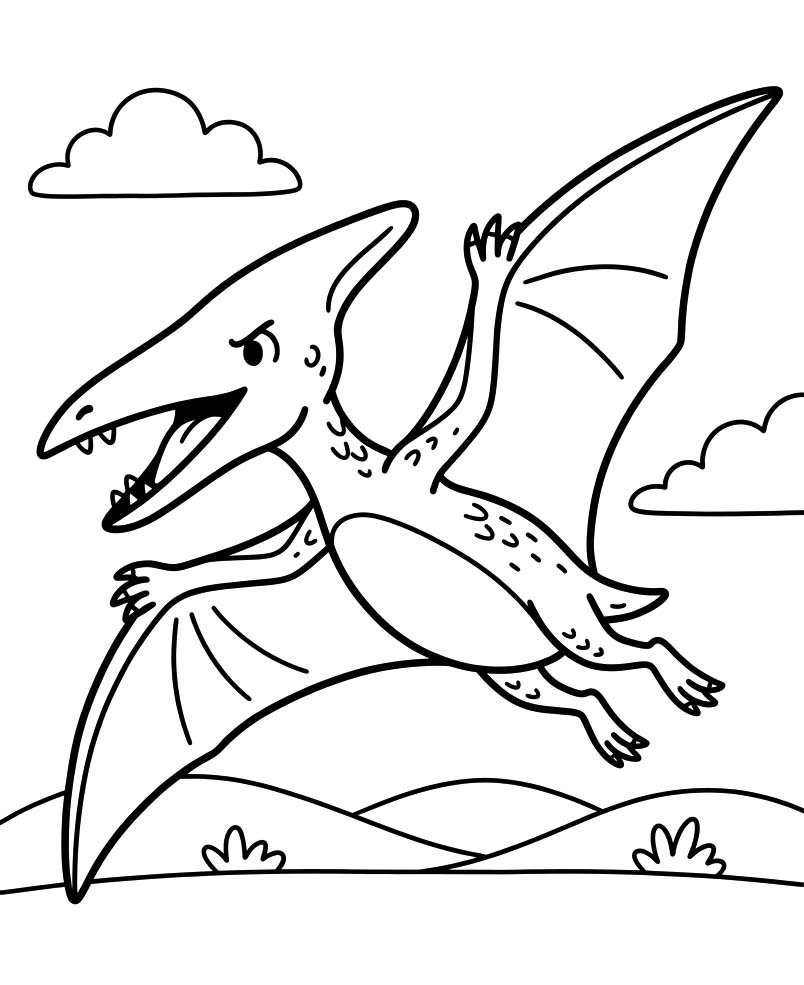Fise de colorat cu Pterodactil imprimabil bazic