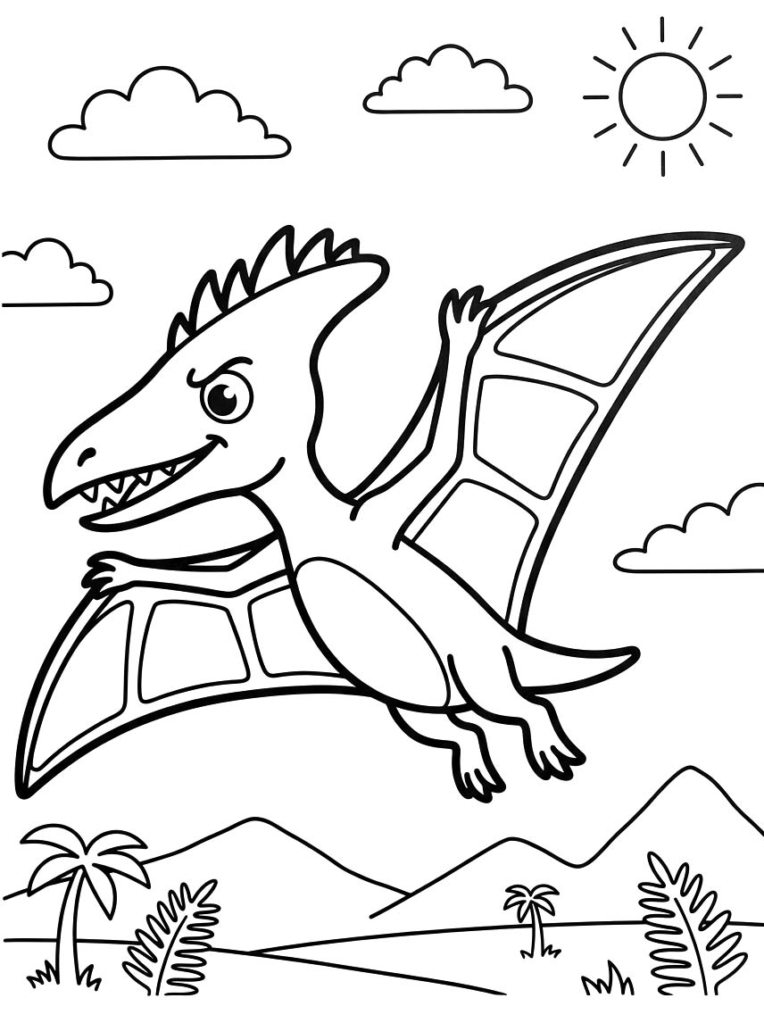 Fise de colorat cu Pterodactil imprimabil gratuit uşor