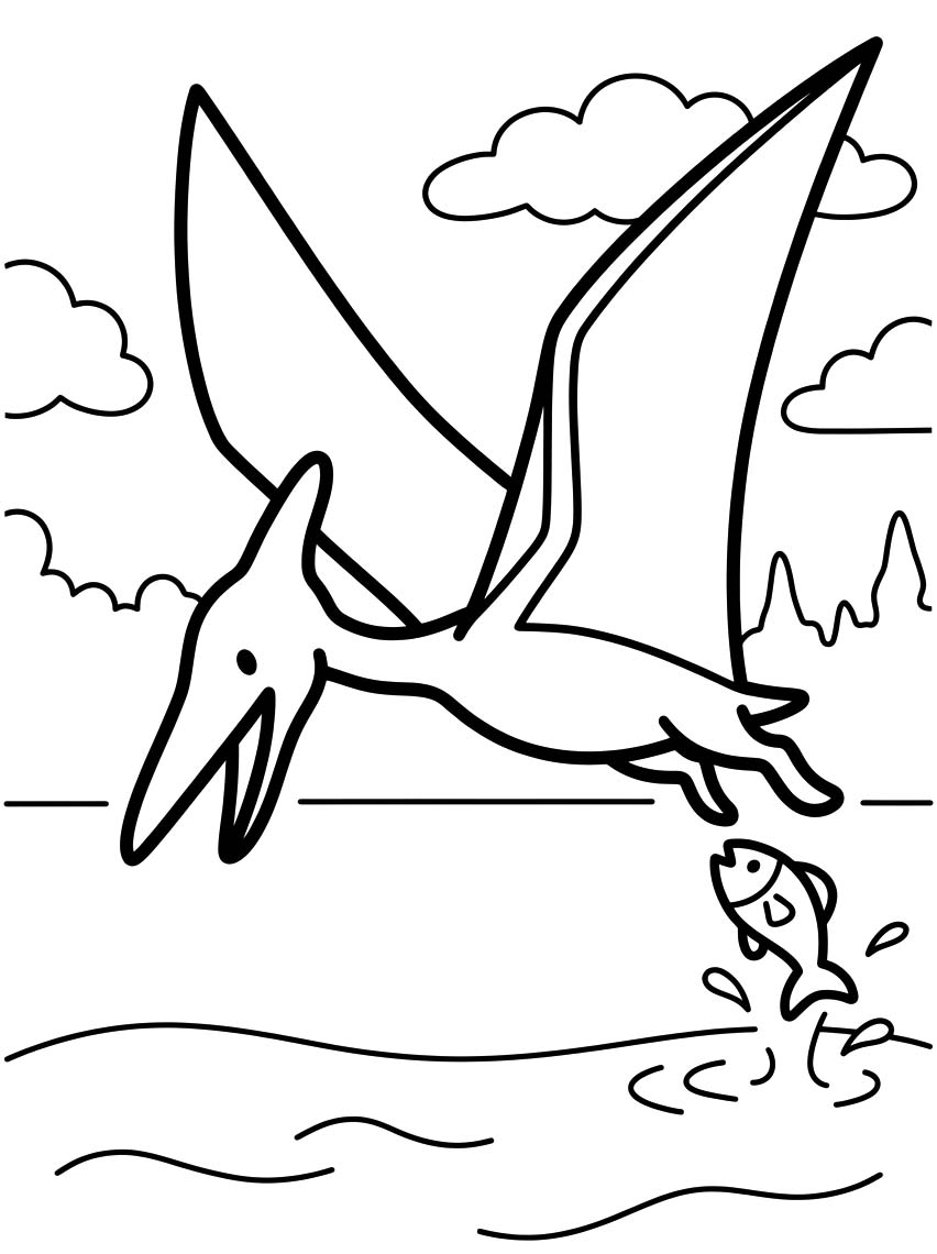 Fise de colorat cu Pterodactil imprimabil gratuit