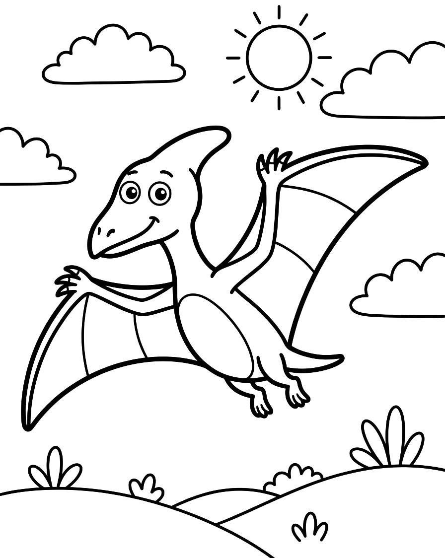 Fise de colorat cu Pterodactil imprimabil pentru copii