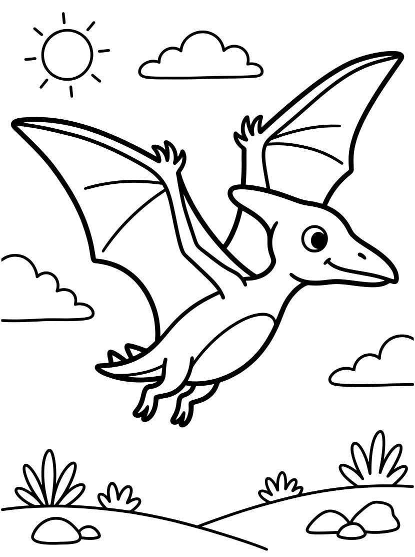 Fise de colorat cu Pterodactil imprimabil uşor