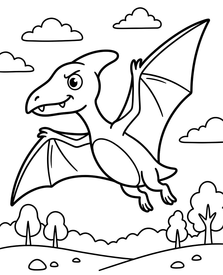 Fise de colorat cu Pterodactil simplu la copii