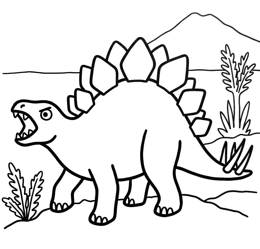 Fise de colorat cu Stegosaurus simplu la copii