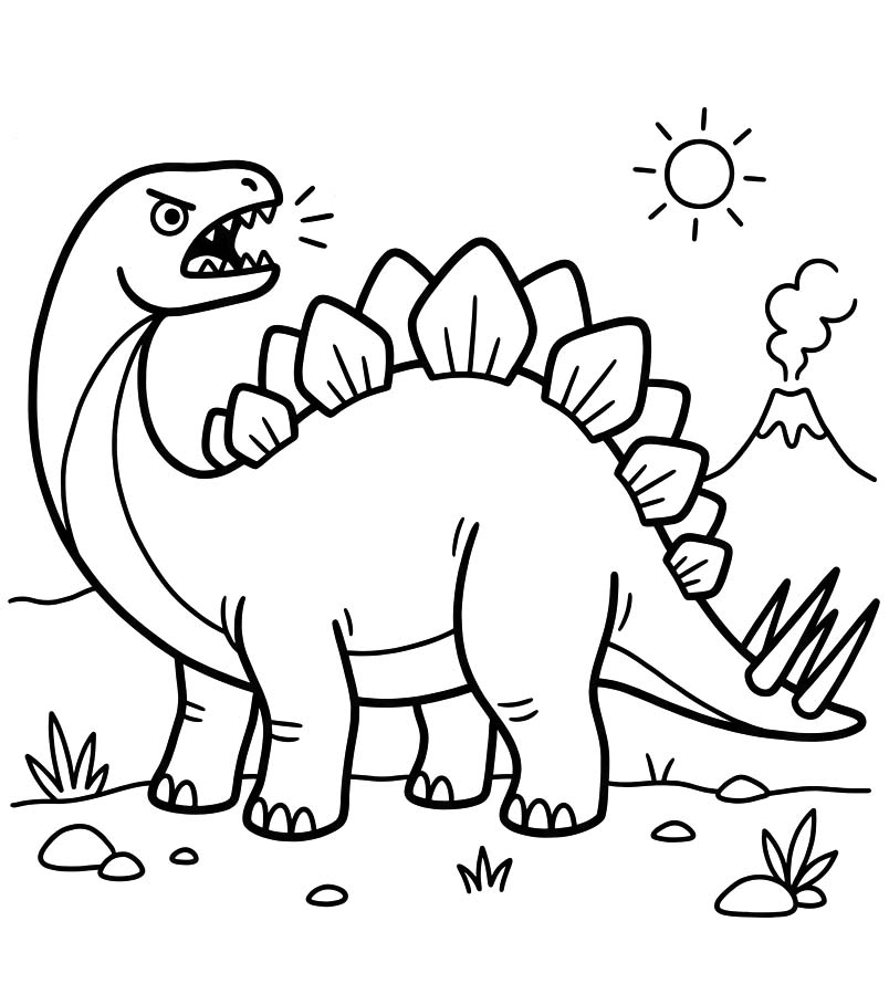 Fise de colorat cu Stegosaurus uşor la copii