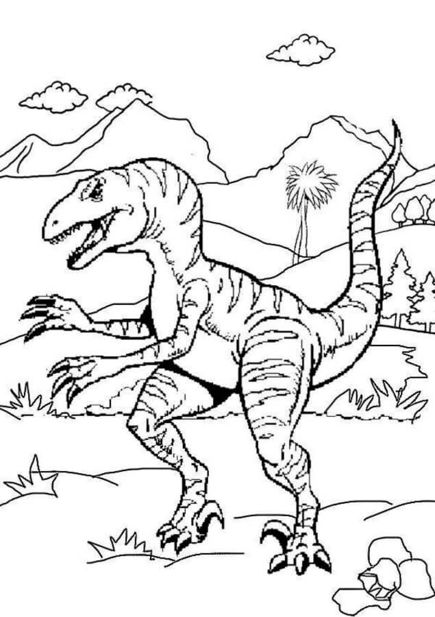 Fise de colorat cu Velociraptor imprimabil gratuit pentru copii