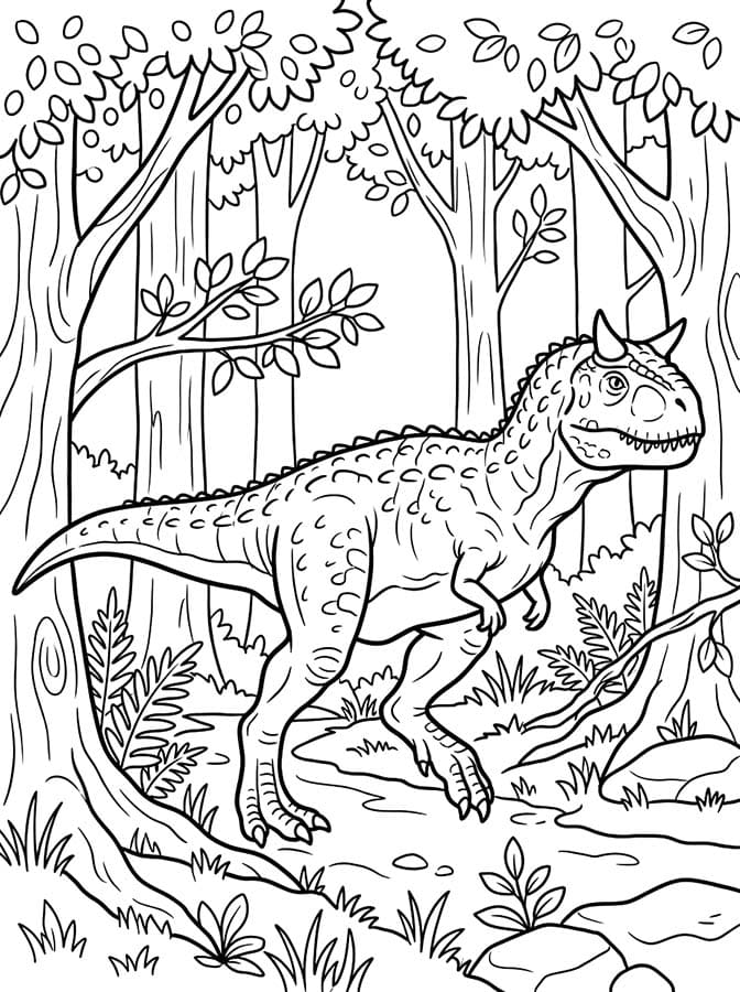 Fise de colorat cu Carnotaurus imprimabil gratuit simplu