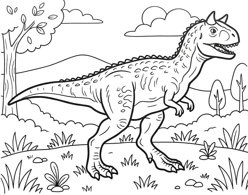 Fise de colorat cu Desenează Carnotaurus bazic la copii