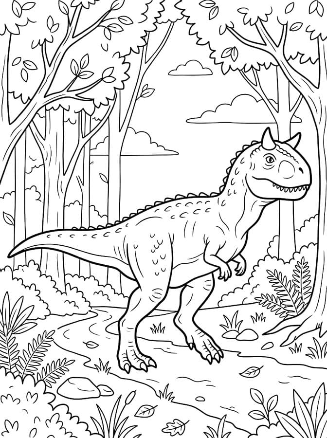 Fise de colorat cu Desenează Carnotaurus gratuit simplu