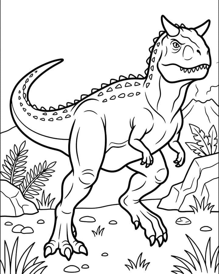Fise de colorat cu Desenează Carnotaurus gratuit uşor