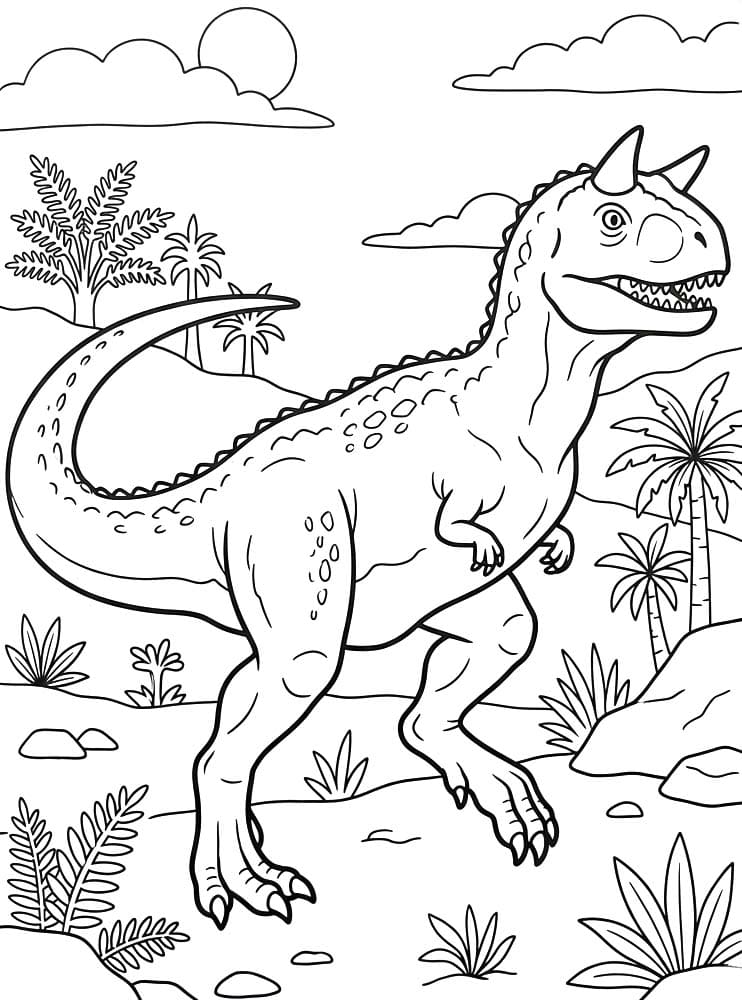 Fise de colorat cu Desenează Carnotaurus imprimabil gratuit bazic