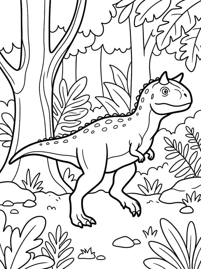 Fise de colorat cu Desenează Carnotaurus imprimabil gratuit simplu