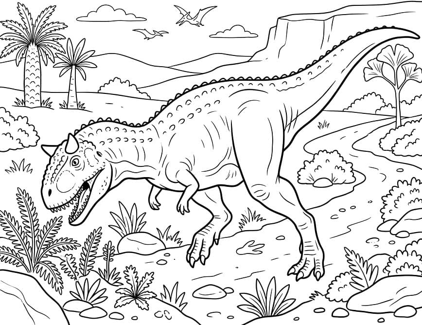 Fise de colorat cu Desenează Carnotaurus imprimabil gratuit