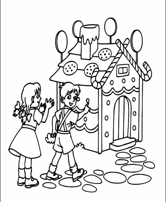 Fise de colorat cu Desenează Hansel si Gretel imprimabil bazic