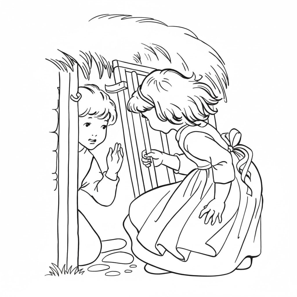 Fise de colorat cu Desenează Hansel si Gretel imprimabil gratuit