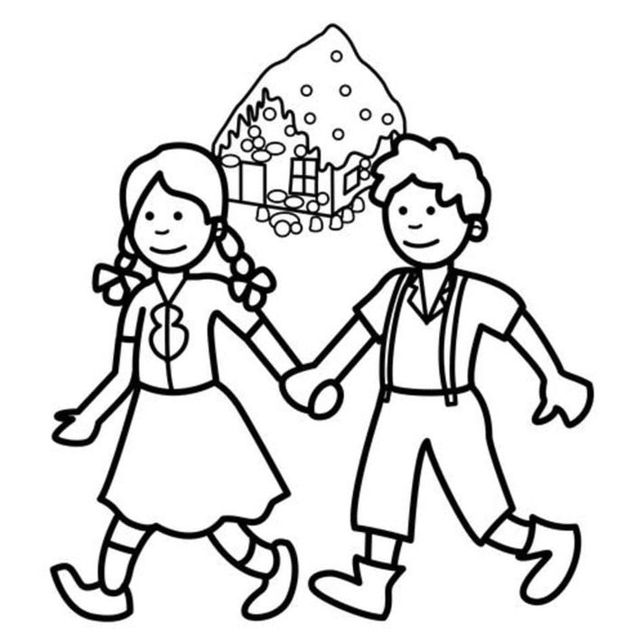 Fise de colorat cu Desenează Hansel si Gretel la copii