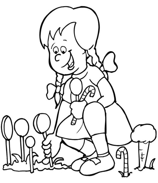 Fise de colorat cu Desenează Hansel si Gretel simplu la copii
