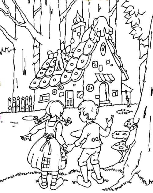 Fise de colorat cu Desenează Hansel si Gretel uşor