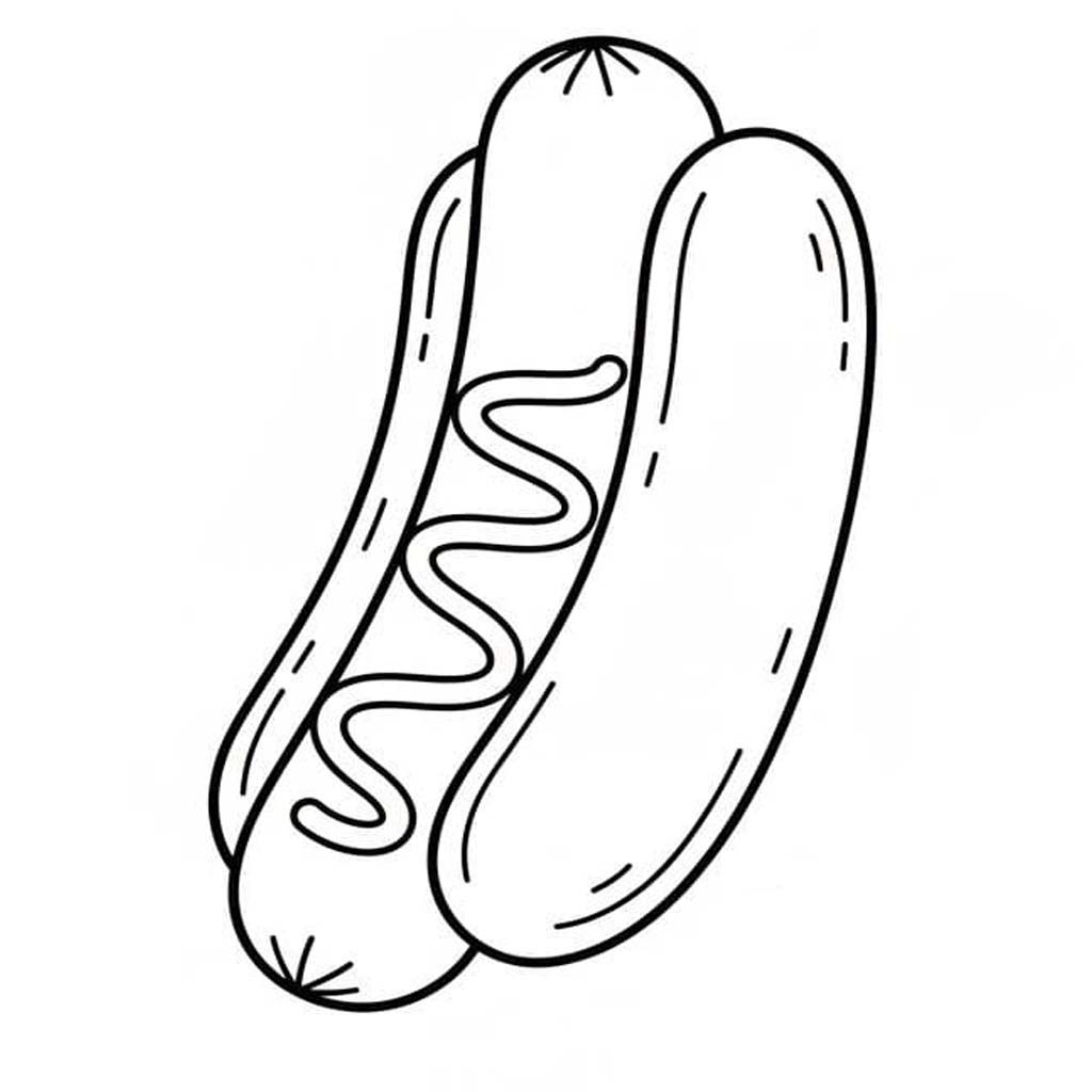 Fise de colorat cu Desenează Hot Dog gratuit bazic
